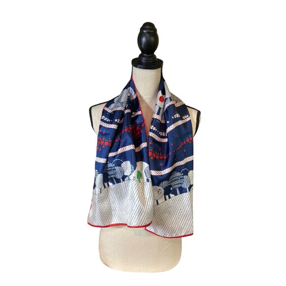 Vintage Barr Beards Womens Rectangle Scarf Apple Tree Polka Dot Red Blue Japan - Picture 1 of 6